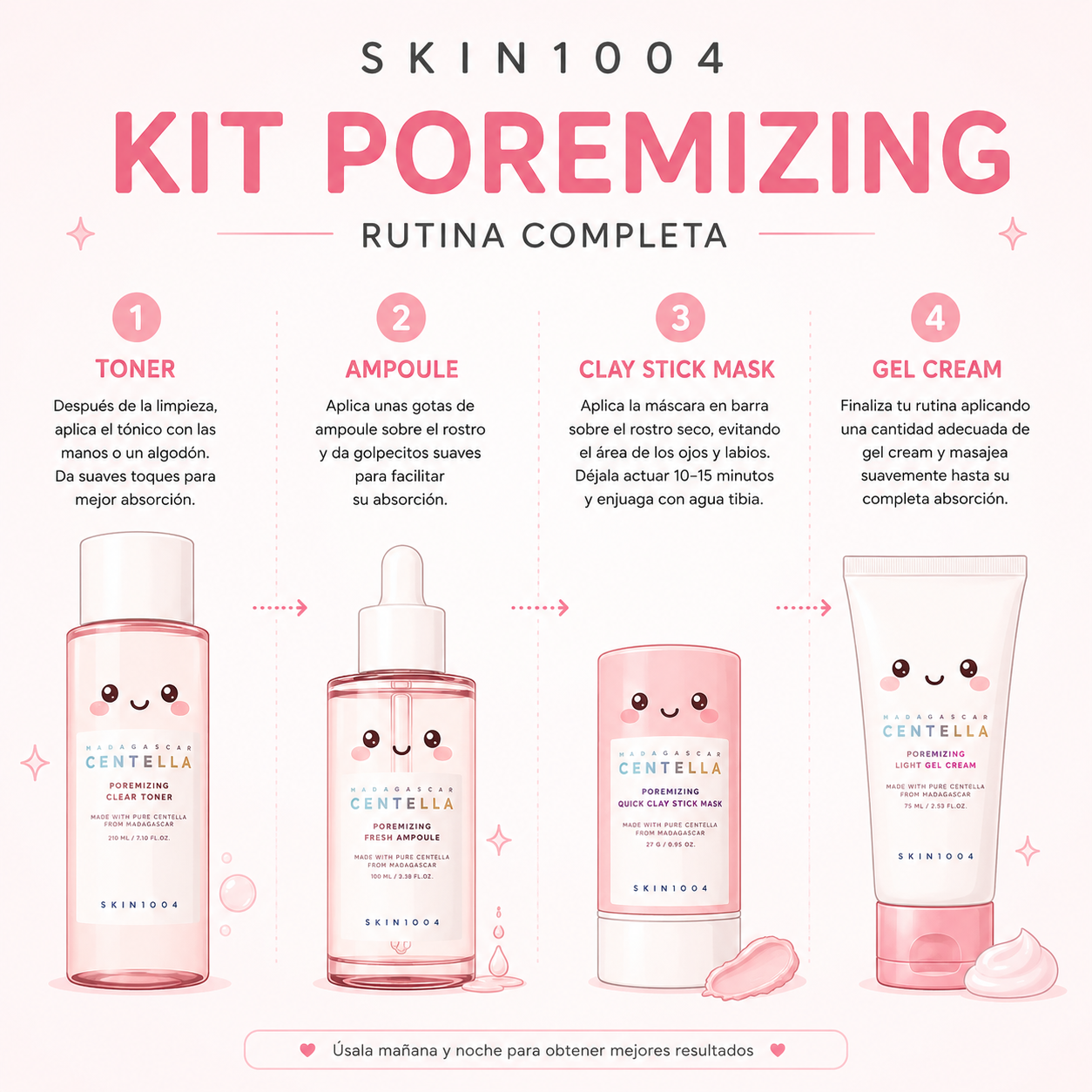 Skin1004 Poremizing 4 Kit Toner + Ampoule + Clay Mask + Gel Cream