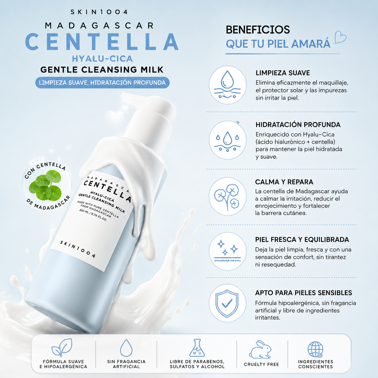 Skin1004 Madagascar Centella Hyalu Cica Gentle Cleansing Milk