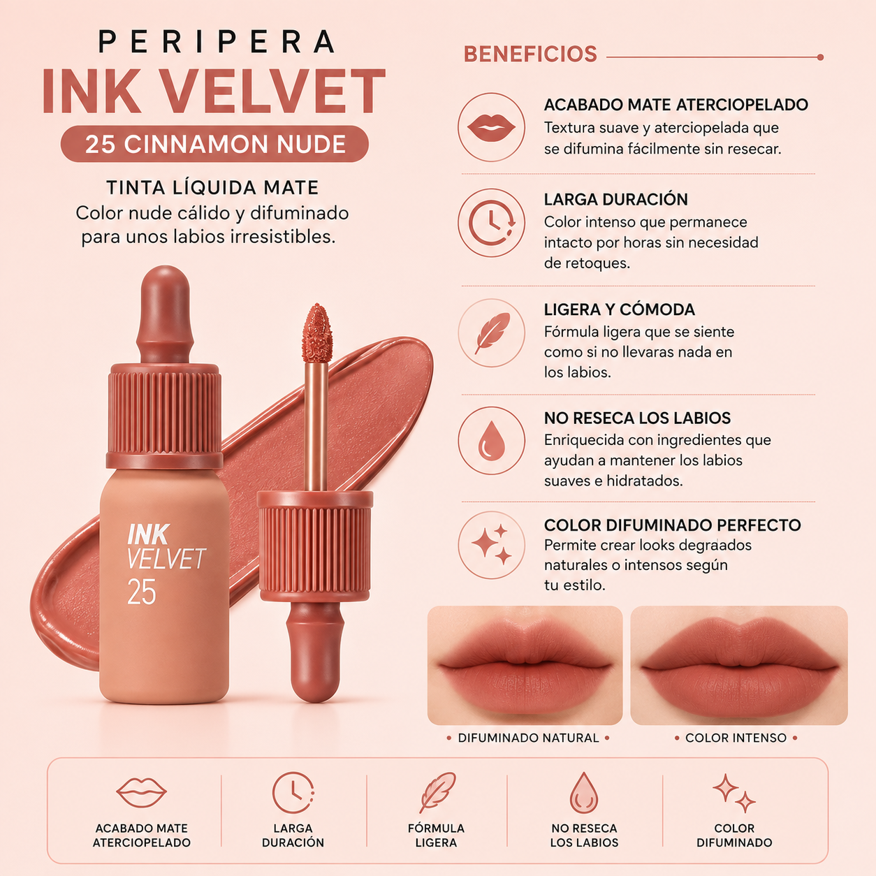 Peripera Tinta Coreana Liquida Mate 25 Cinnamon Nude