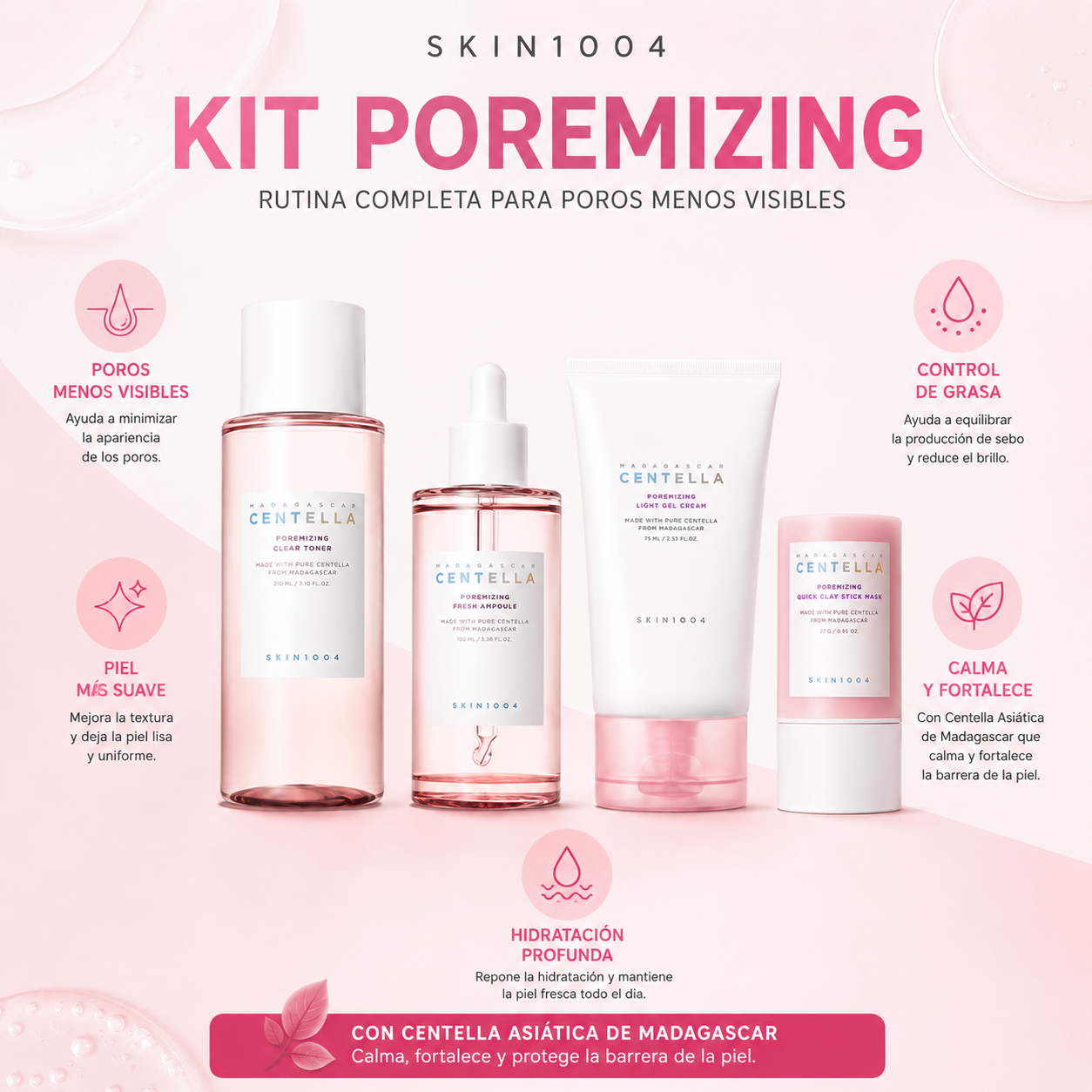 Skin1004 Poremizing 4 Kit Toner + Ampoule + Clay Mask + Gel Cream